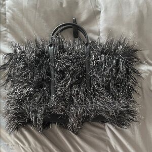 Marc Jacobs Black and Silver Faux Fur Tote